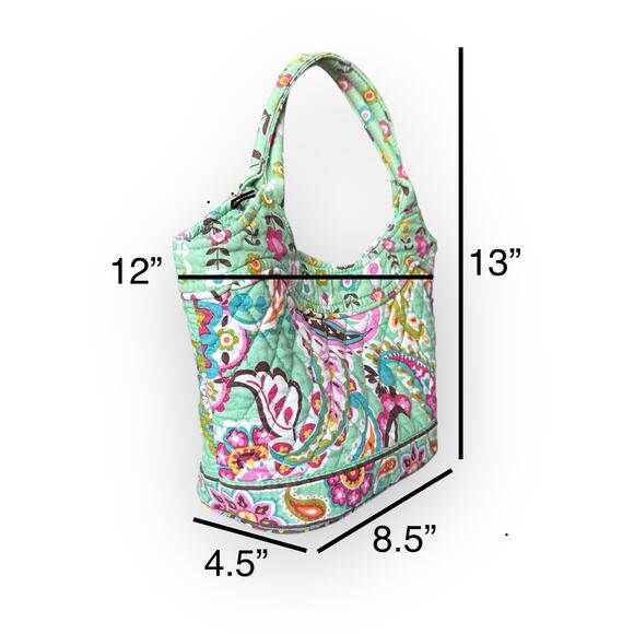 Vera Bradley Quilted Paisley Small Tote Size 13x12, Green Multi - Picture 4 of 9